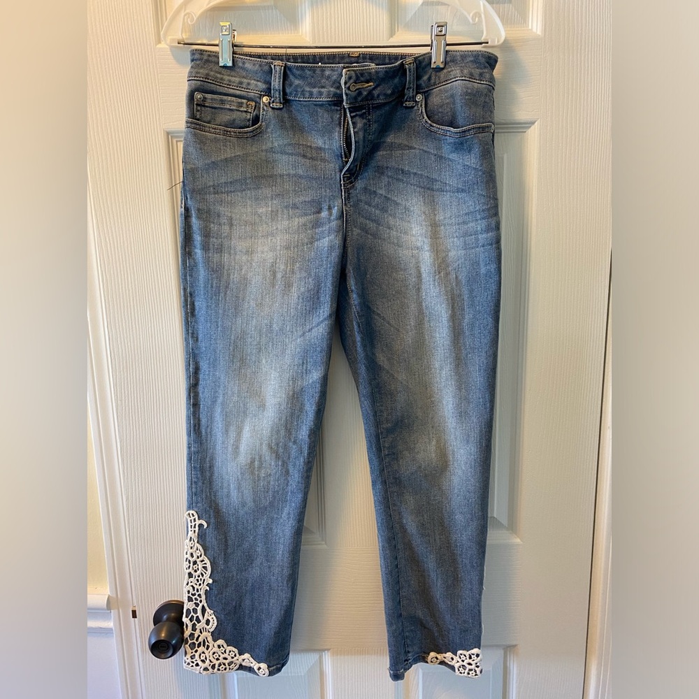 Inc crop stretch jeans, straight leg, regular fit , 8, white trim